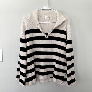 Devotion by Cyrus white cream black striped half zip knit sweater women size XS